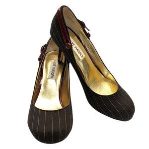 STEVE MADDEN WOMEN'S LUVVY PUMPS BLACK PINSTRIPE SIZE 6M  3 INCH HEEL